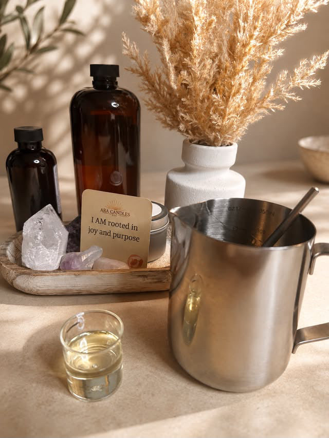 A display of tools to use to make a candle