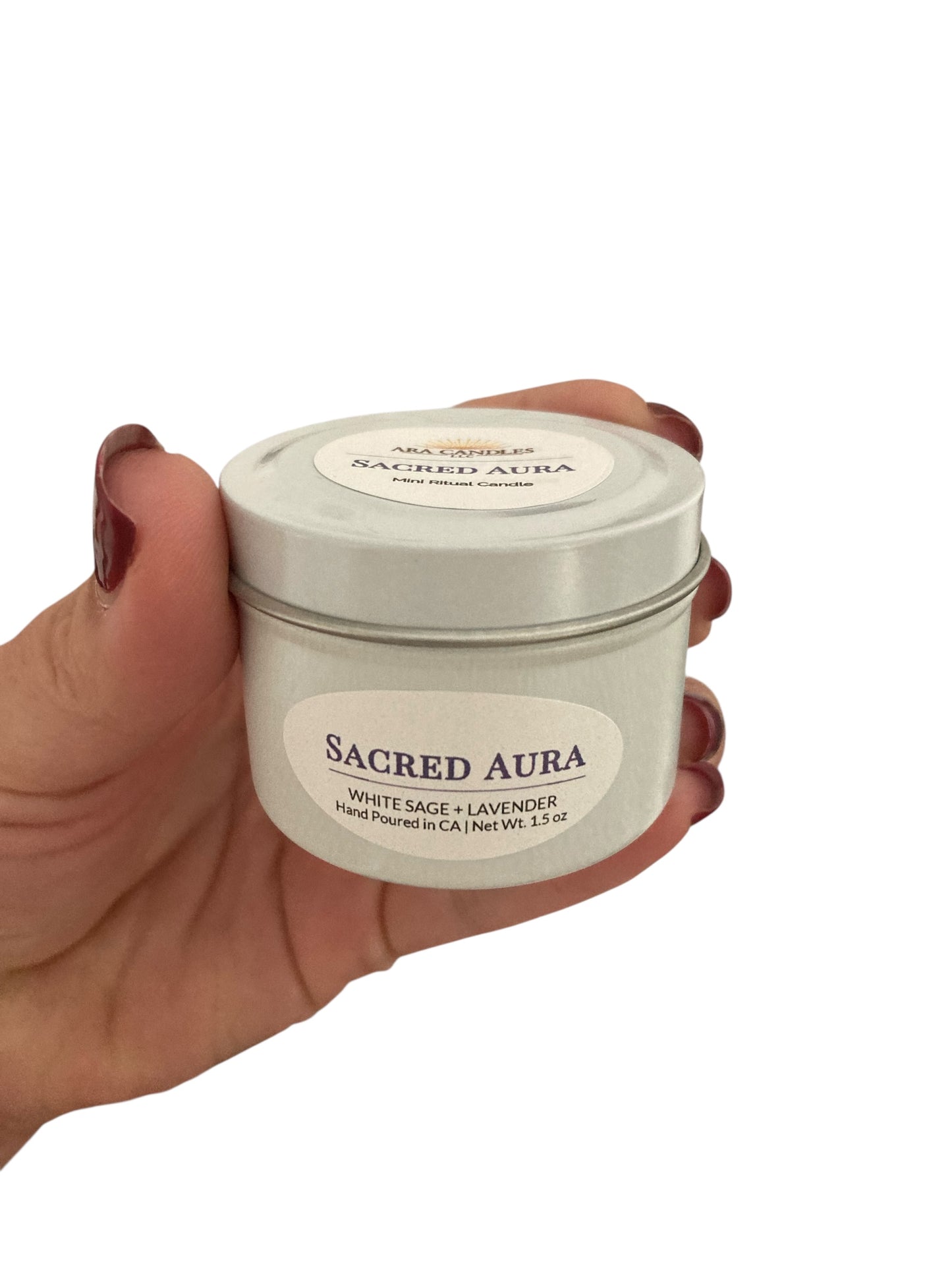 Sacred Aura Mini Ritual Candle — White Sage + Lavender