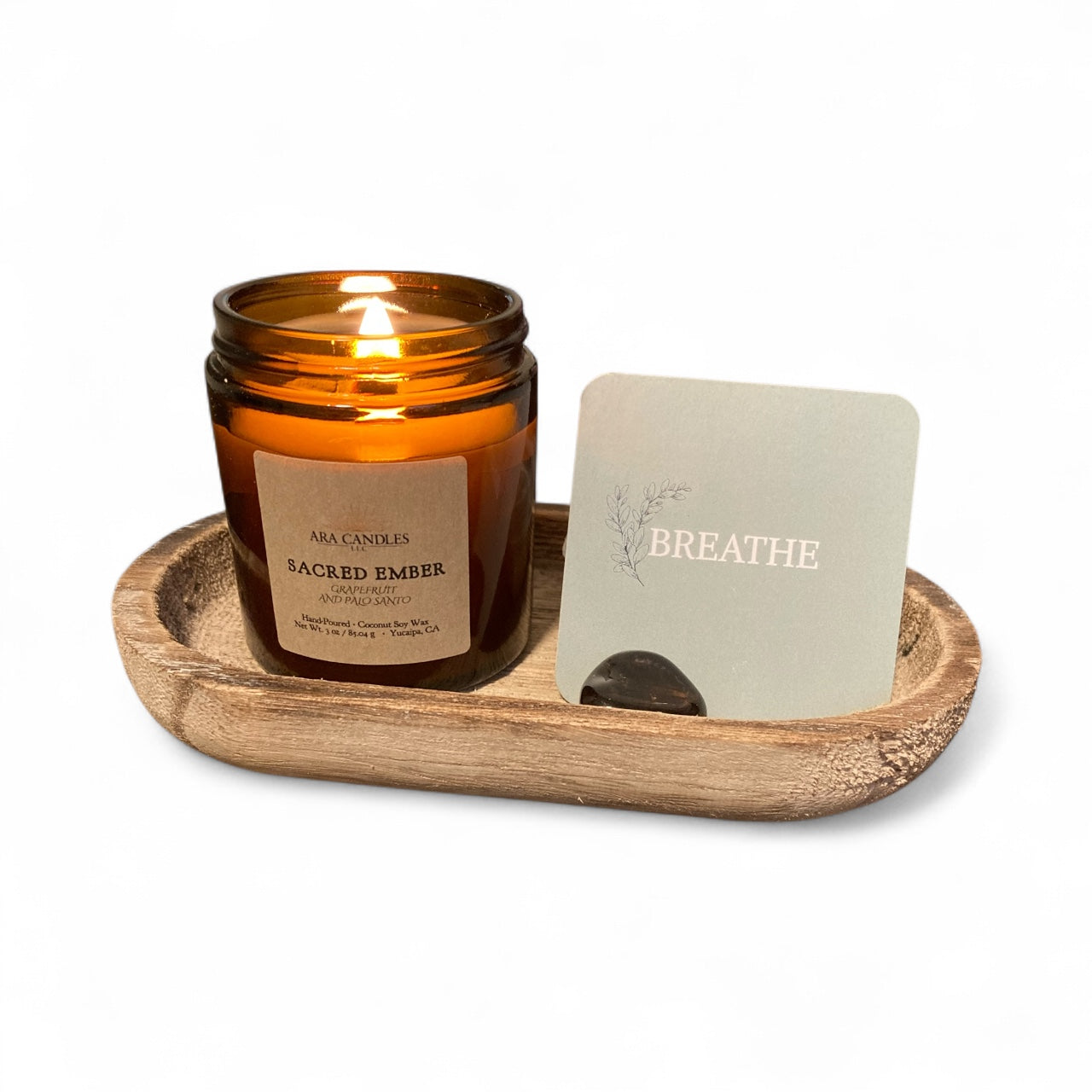 Ara Candles Reset Ritual Kit with crystal and wooden tray