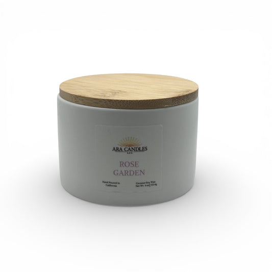 Ceramic rose garden scented candle by Ara Candles