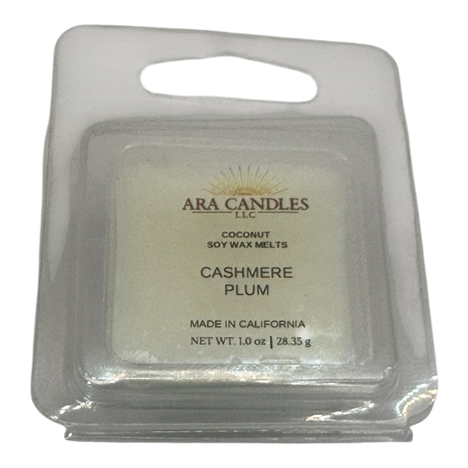 Cashmere Plum 1 oz wax melt with a warm, cozy fragrance, displayed against a white background, offering a luxurious and soothing scent in a small, elegant form
