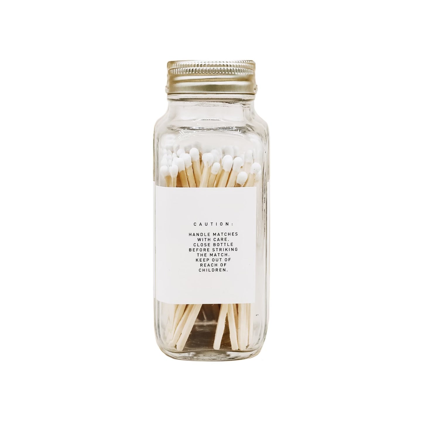 Caution label for white tip safety matches, emphasizing safe handling and use for lighting candles or other items