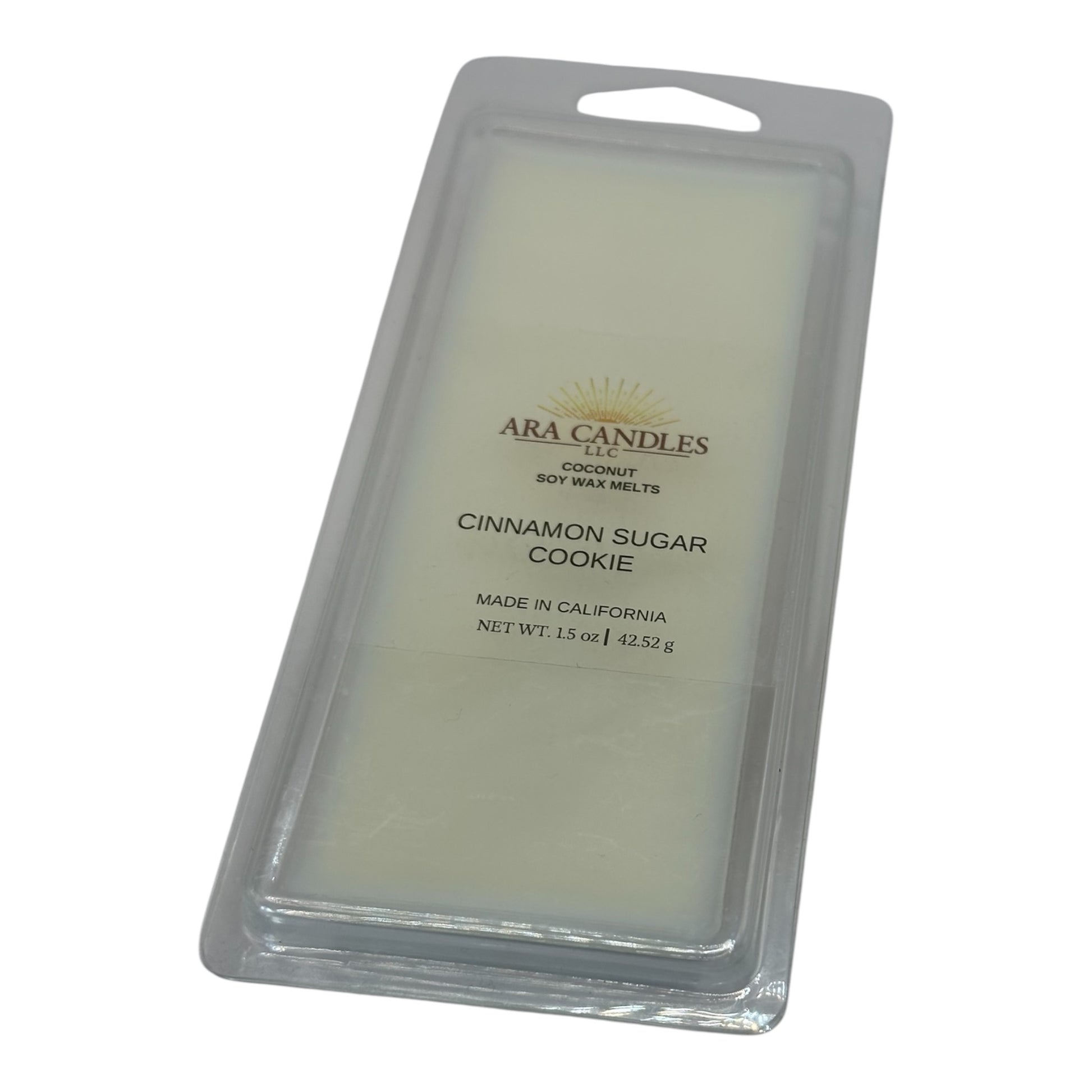 Cinnamon Sugar Cookie 2 oz wax melt on a white background, offering a warm, sweet fragrance of cinnamon and sugar for a cozy, inviting atmosphere