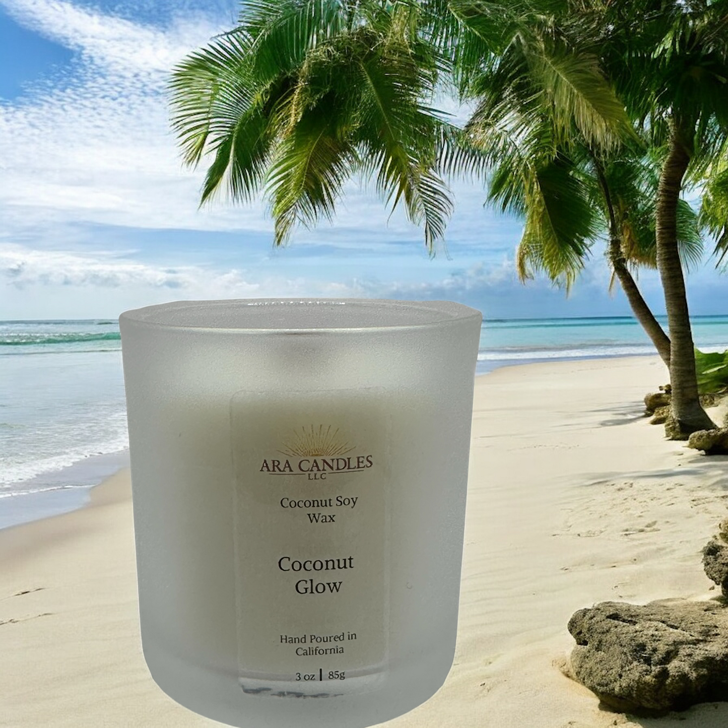 Coconut Glow 3 oz scented candle offering a warm coconut aroma to bring a cozy, relaxing ambiance to any space