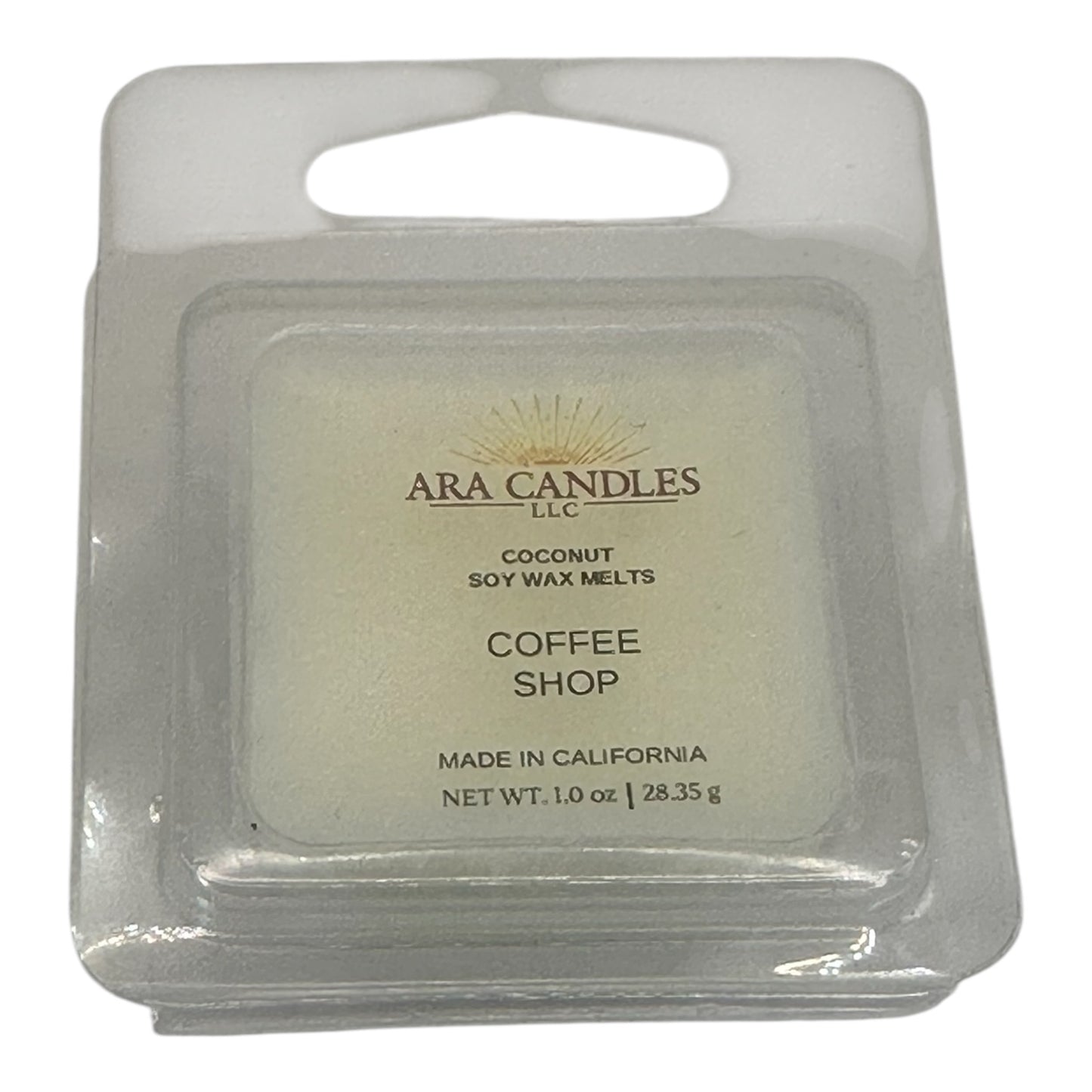 Coffee Shop 1 oz wax melt on a white background, offering a rich, aromatic coffee fragrance to create a cozy and inviting atmosphere
