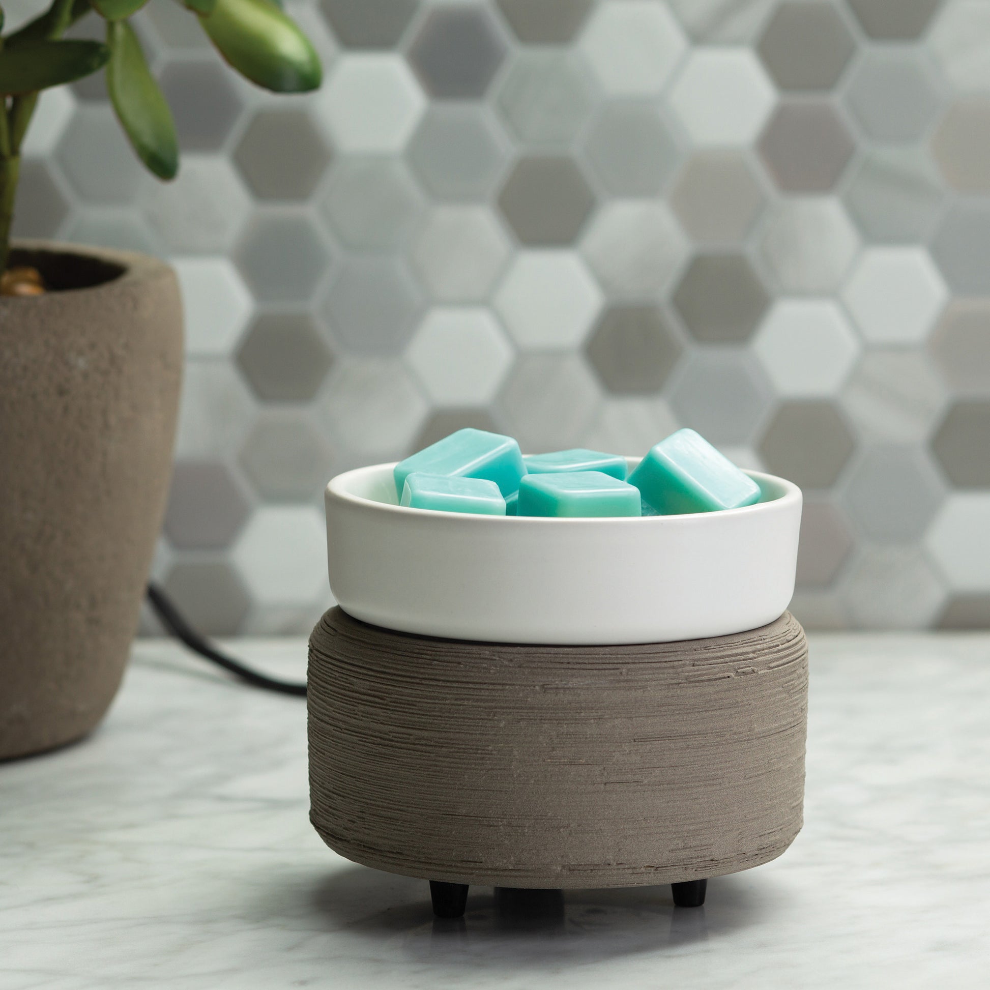 Grey Texture 2-In-1 Classic Fragrance Warmer, featuring a modern design with textured grey finish, perfect for melting wax melts and creating a relaxing fragrance-filled atmosphere