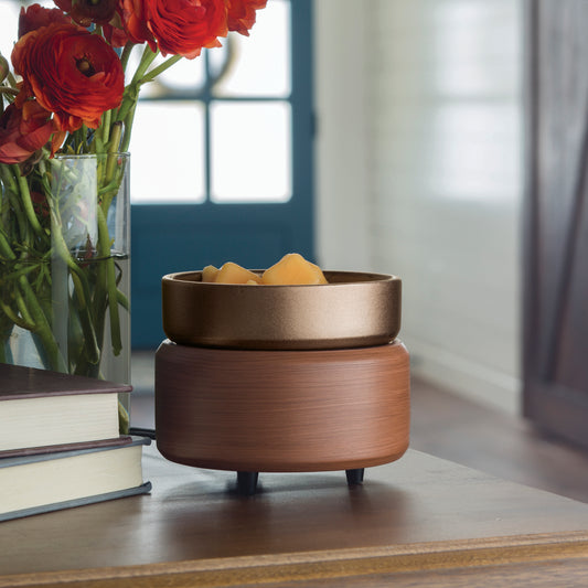 Pewter Walnut 2-In-1 Classic Fragrance Warmer, featuring a sleek and elegant design, perfect for melting wax melts and filling your space with a soothing fragrance