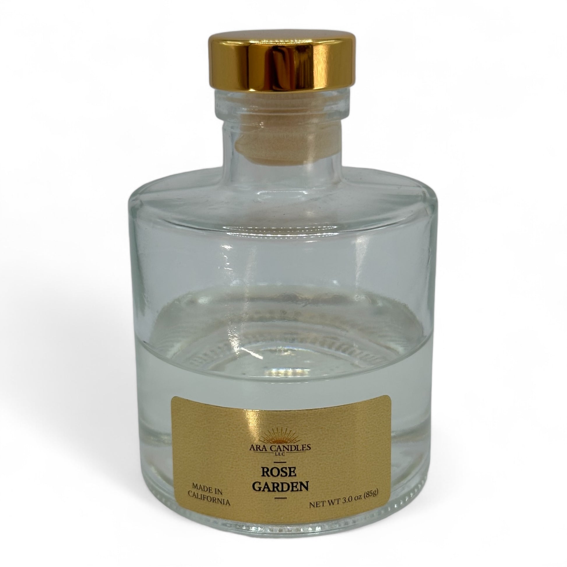 Rose Garden reed diffuser with a floral, sweet rose fragrance, elegantly displayed on a white background for a fresh and calming look