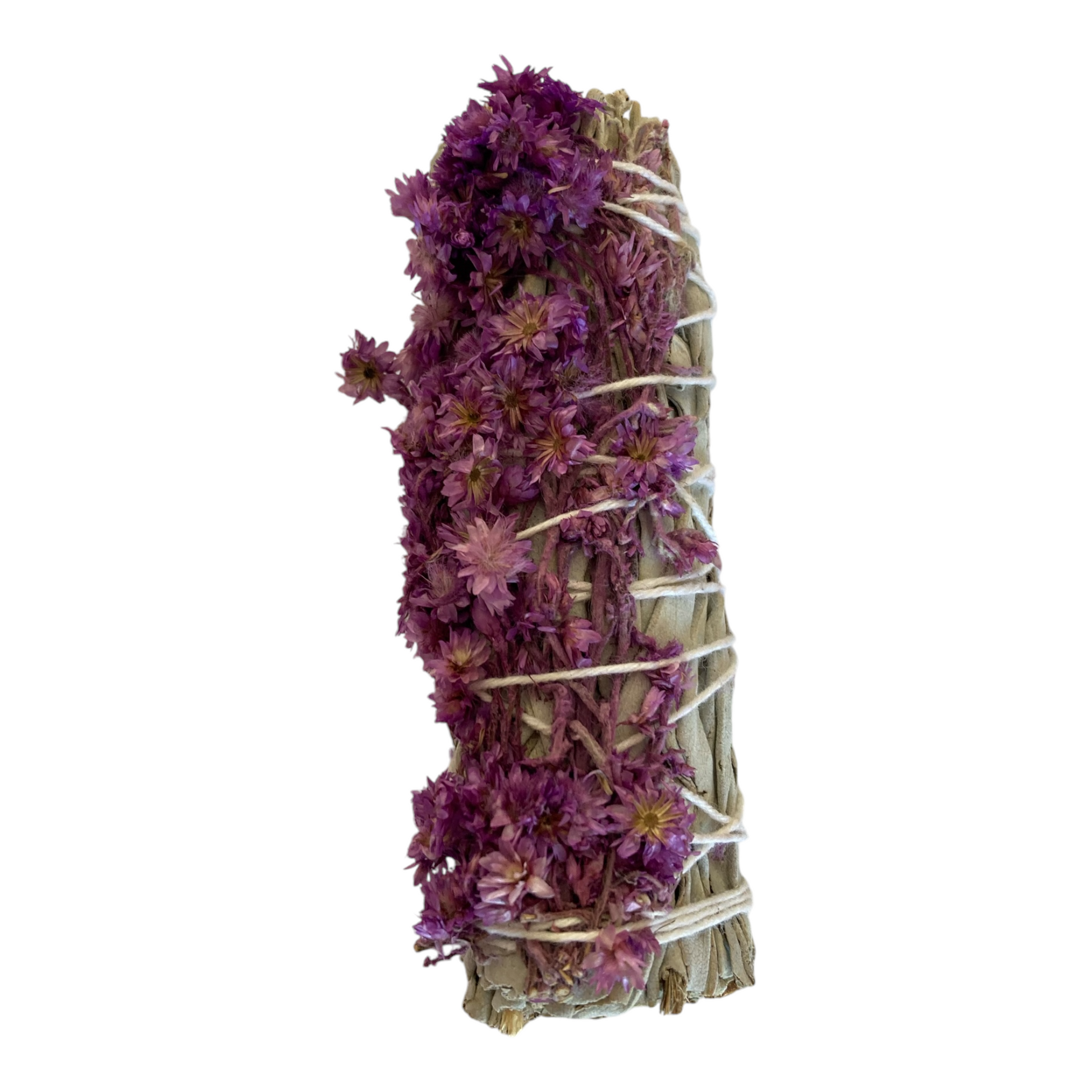 Sage bundle with dried flowers, perfect for smudging and energy cleansing, offering a fragrant and soothing aroma to purify and enhance your space