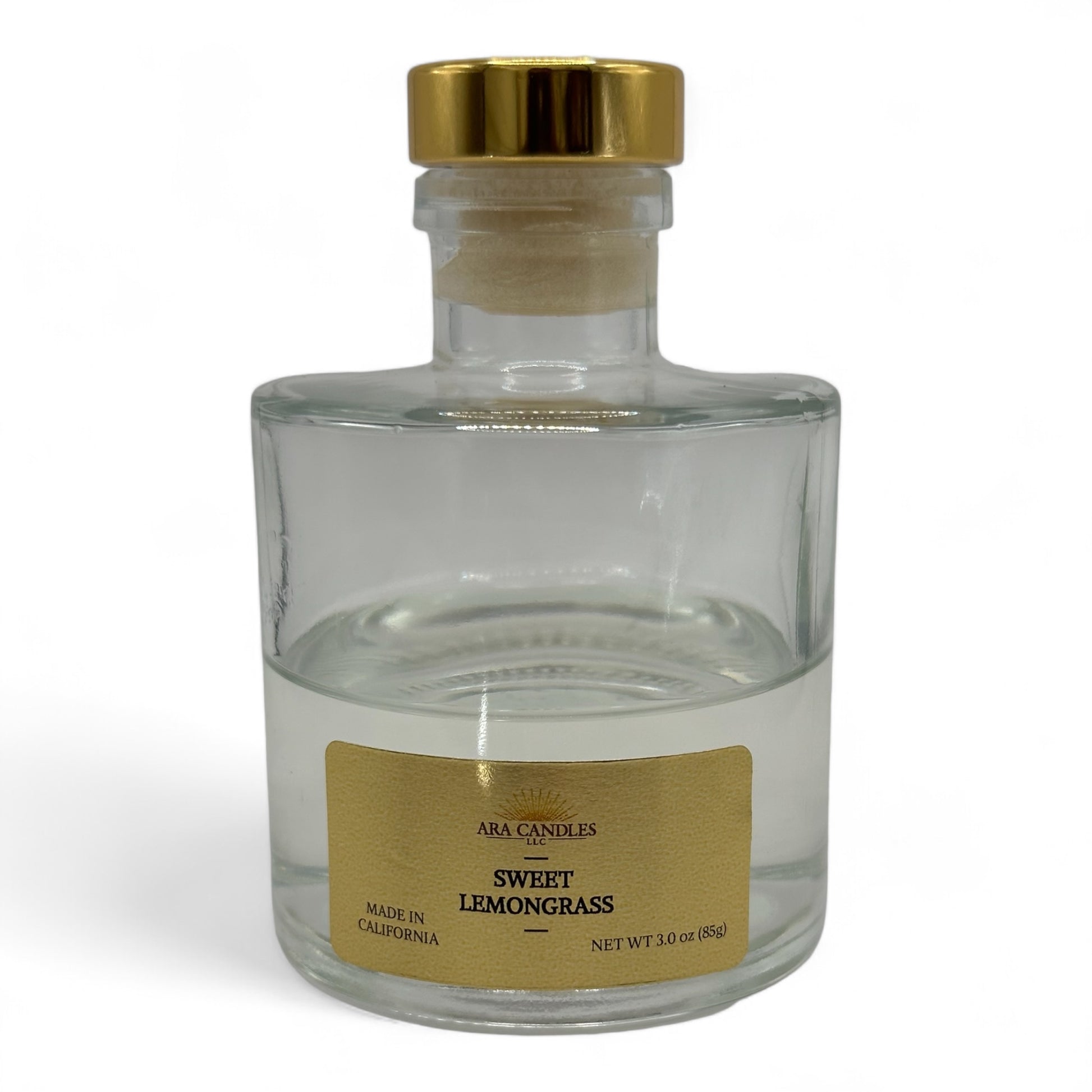 Sweet Lemongrass reed diffuser with a fresh, citrusy fragrance, elegantly displayed on a white background for a clean and vibrant look