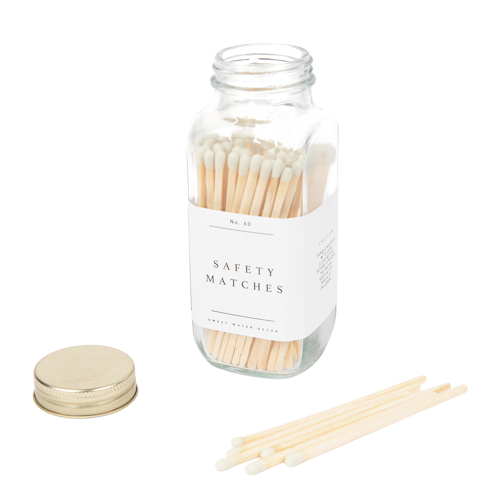 White tip safety matches with a clean, minimal design, perfect for safely lighting candles and creating a cozy atmosphere